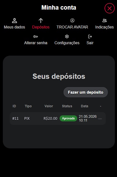 Depósito Pix confirmado no cassino